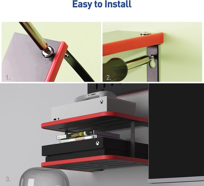 AREAJD Floating Under TV Game Double Shelf Stand for Xbox Series S/X, Projector/Router/Entertainment Center, Projector Holder Accessories, Black/Red - Image 4